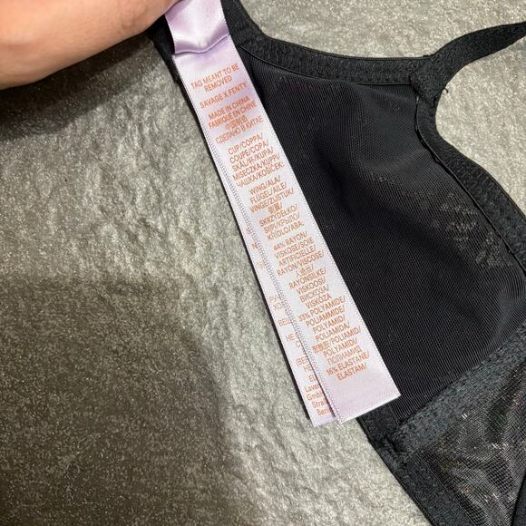 Savage X Fenty A Little Tart Unlined Bra Black Lace Plaid 32C Plunge Feminine - Picture 5 of 11